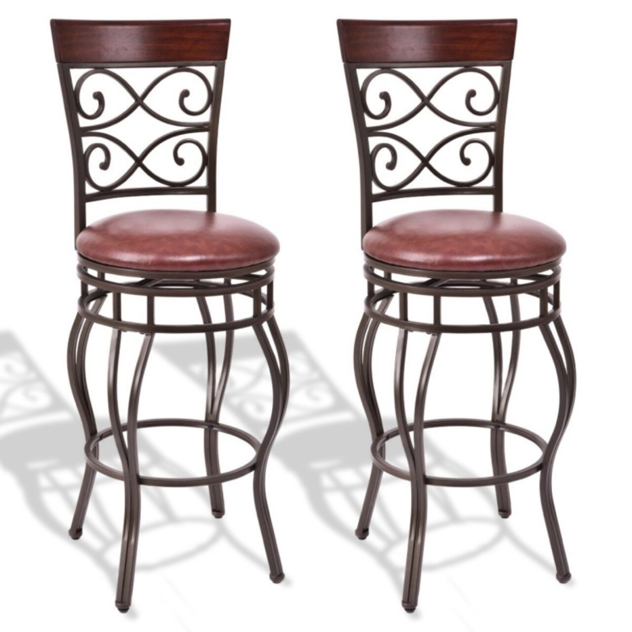 30 Inch Set of 2 Swivel Bar Stool with Curved Backrest and Footrest